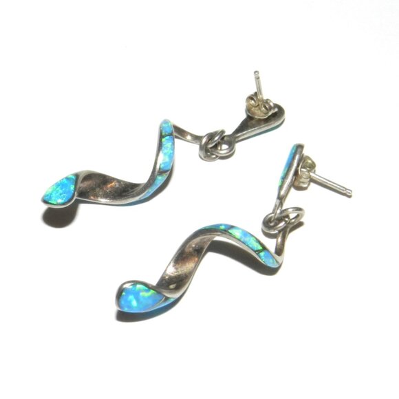 Vintage Andrew Dewa Zuni Signed Spiral Opal Sterling Silver Earrings - Picture 12 of 12